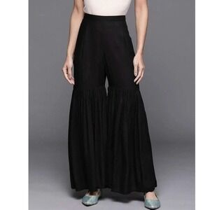 $445 NWT Sani Black Wide Leg Palazzo Pants Flare Tiered Ruffle Boho M